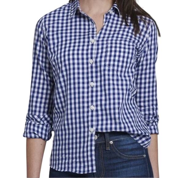 New UNTUCKit Women's Belleza Navy Blue Gingham Button Down Shirt NWT - Picture 4 of 8